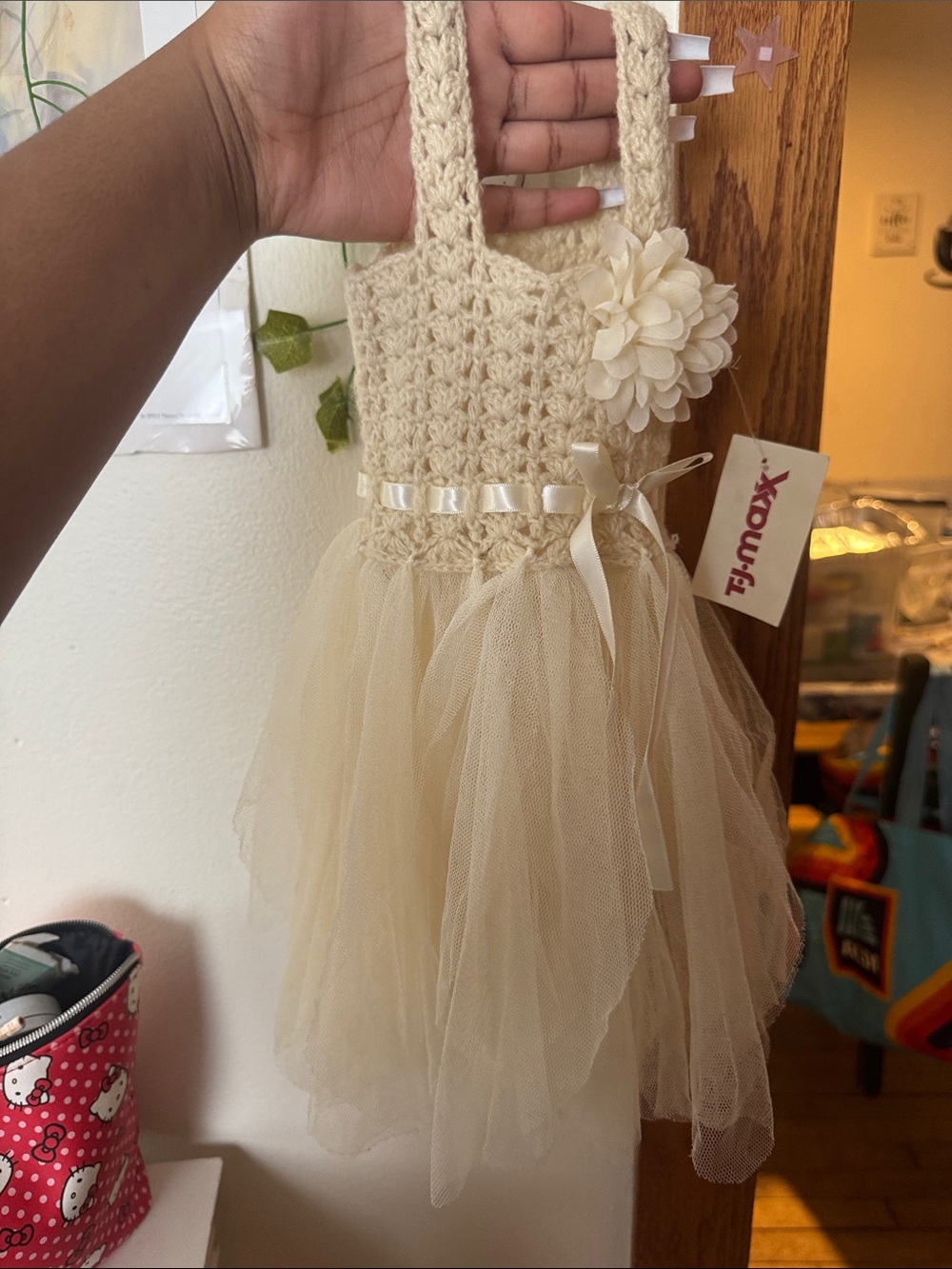 T.J.Maxx Cream Tulle Dress with Crochet Bodice and Ribbon